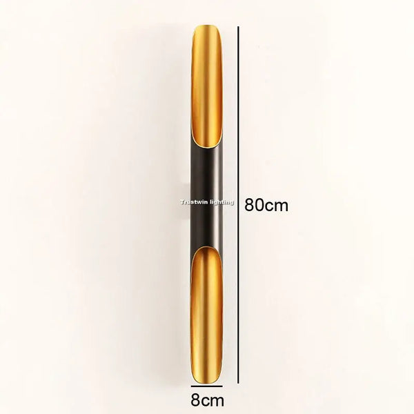Nordic Glow Tubular Sconce featuring a sleek black and gold design, dimensions 80cm x 8cm, ideal for modern interiors.