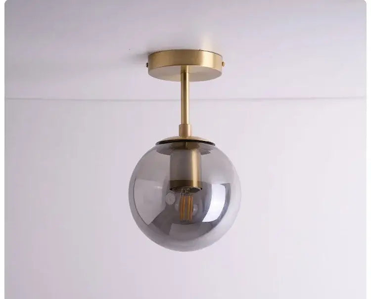 Brushed Brass Glass Globe Semi-Flush LED Ceiling Light