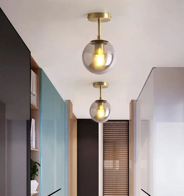 Brushed Brass Glass Globe Semi-Flush LED Ceiling Light
