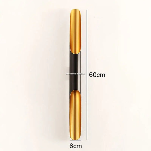 Nordic Glow Tubular Sconce showcasing sleek tubular design with gold and black color scheme, dimensions 60cm x 6cm.