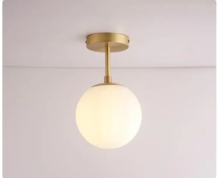Brushed Brass Glass Globe Semi-Flush LED Ceiling Light