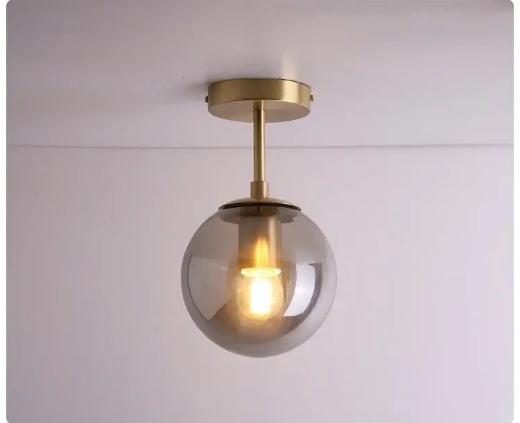 Brushed Brass Glass Globe Semi-Flush LED Ceiling Light
