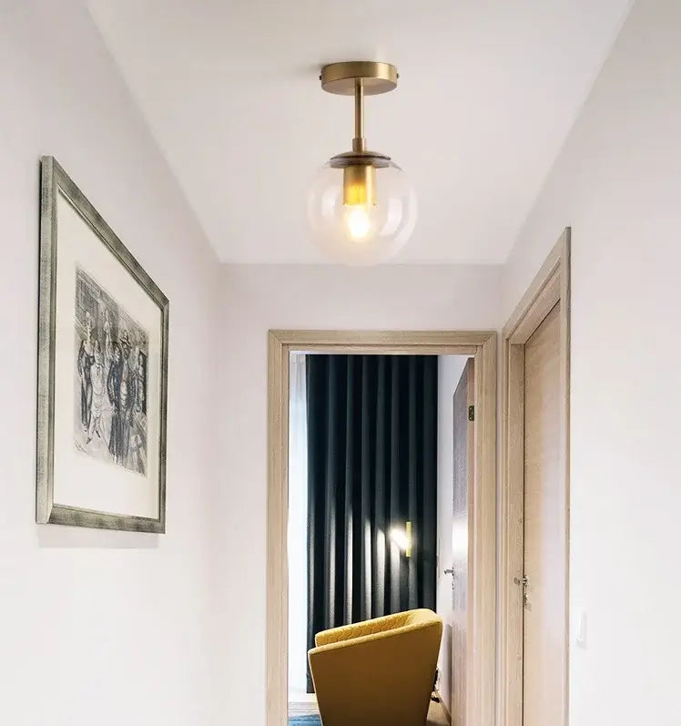 Brushed Brass Glass Globe Semi-Flush LED Ceiling Light