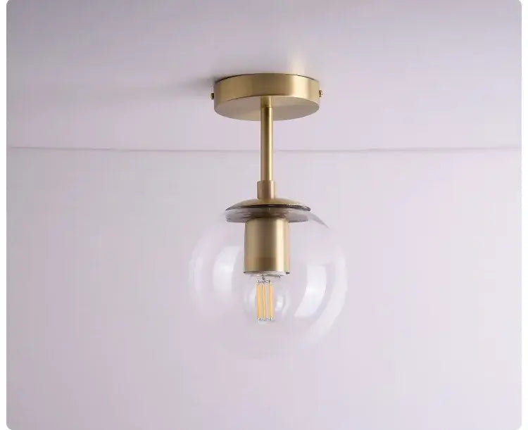 Brushed Brass Glass Globe Semi-Flush LED Ceiling Light