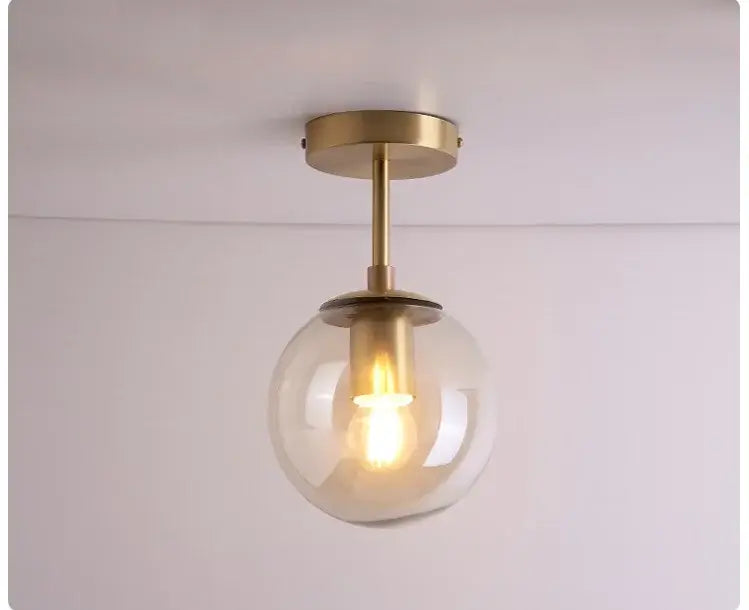 Brushed Brass Glass Globe Semi-Flush LED Ceiling Light