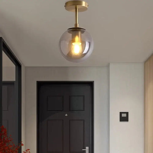 Brushed Brass Glass Globe Semi-Flush LED Ceiling Light