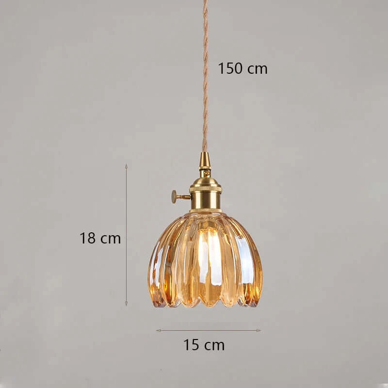 Classic Copper & Glass Floral Pendant Lamp