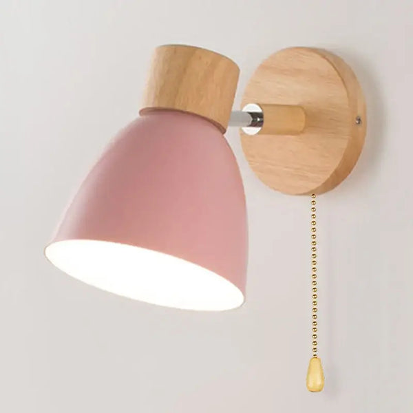 Modern Sconce With Switch in pink and wood design, highlighting its stylish and functional features.