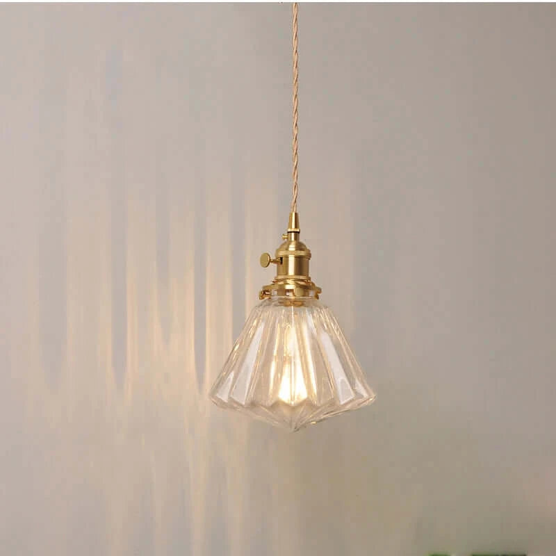 Classic Copper & Glass Floral Pendant Lamp