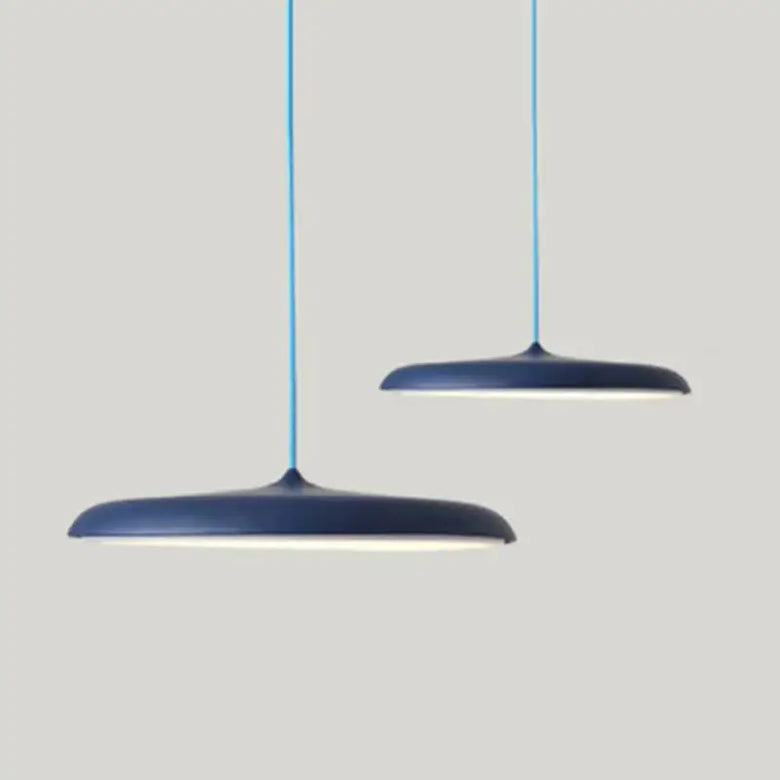 Minimalist Metal Hanging Lamp in contemporary dark blue color, featuring sleek design and modern elegance.