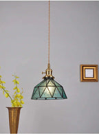 Classic Copper & Glass Floral Pendant Lamp