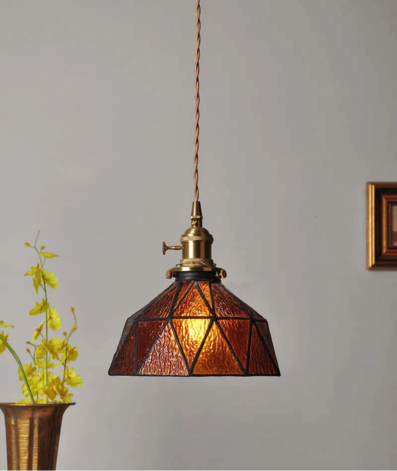 Classic Copper & Glass Floral Pendant Lamp