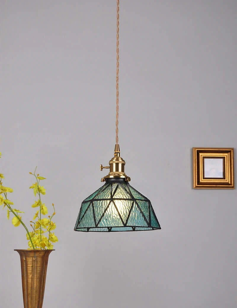 Classic Copper & Glass Floral Pendant Lamp
