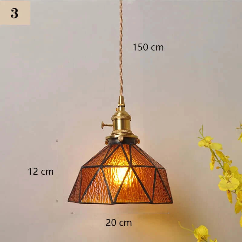 Classic Copper & Glass Floral Pendant Lamp
