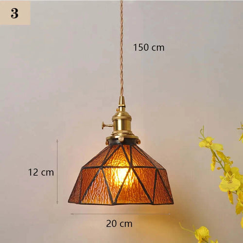 Classic Copper & Glass Floral Pendant Lamp