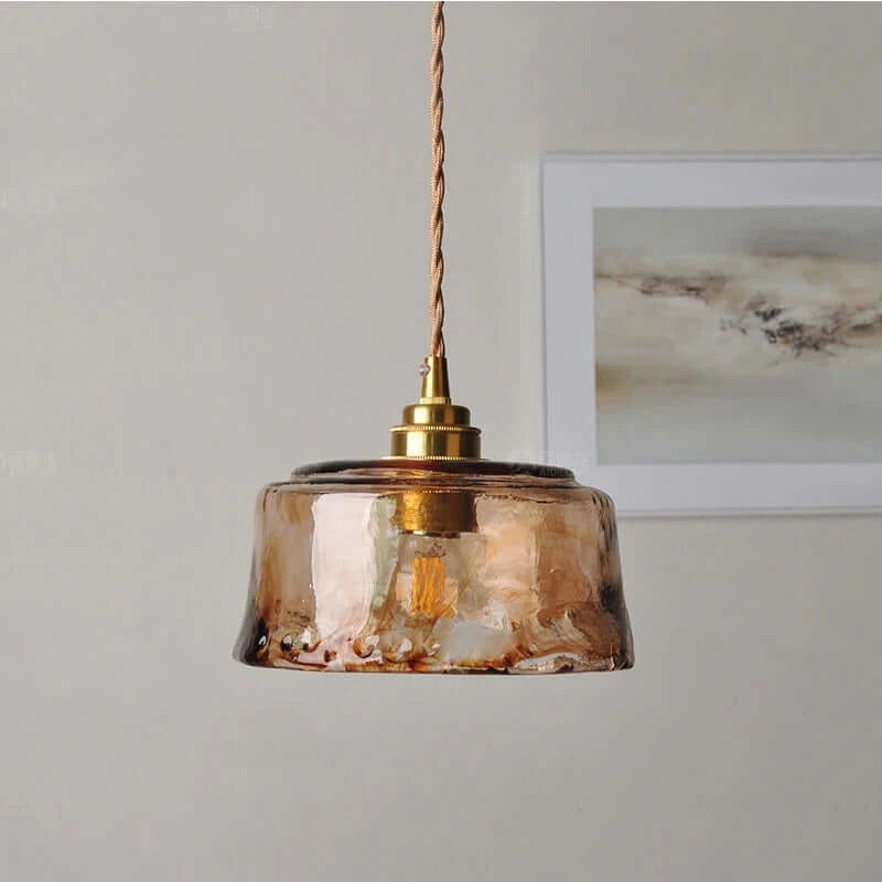 Classic Copper & Glass Floral Pendant Lamp