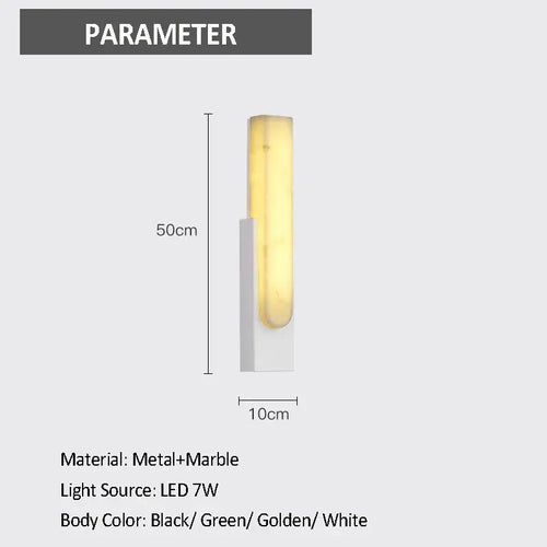 Luxury LED Marble Wall Lamp – Modern Sconce for Home & Hotel with dimensions and color options.