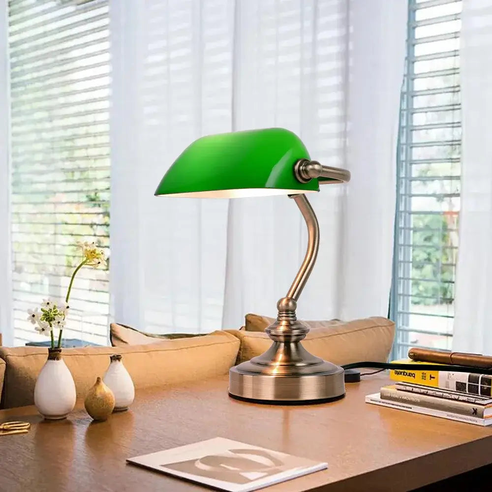 Chic Retro Desk Lamp - Green Lampshade, Portable