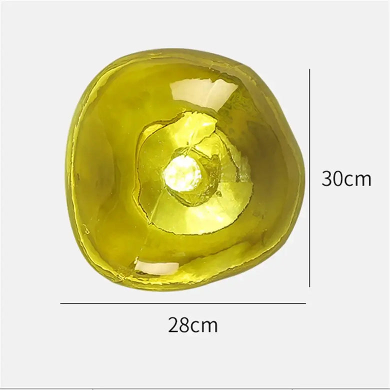 Lava Glass Wall Lamp top view showcasing yellow glass, dimensions: 28cm x 30cm.