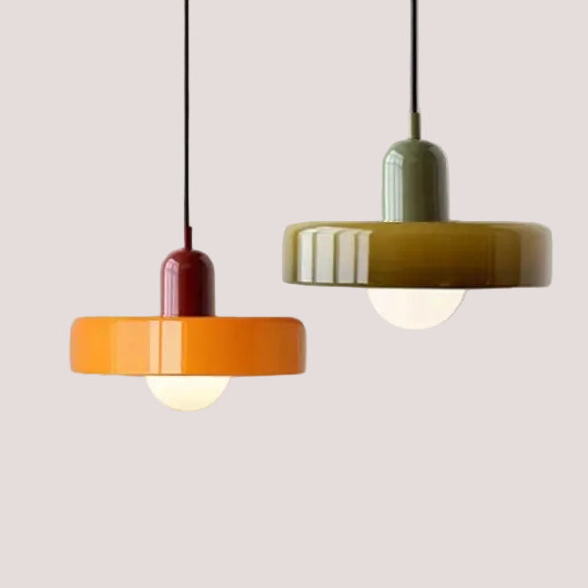 Italian Glass 70s Pendant Lights | Vintage Elegance | Shop Now! - Vintage 70s style pendant lamps in warm colors.