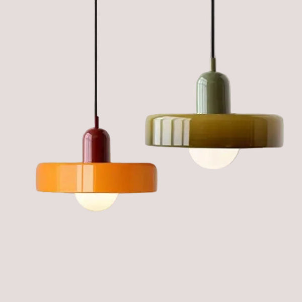 Italian Glass 70s Pendant Lights | Vintage Elegance | Shop Now! - Vintage 70s style pendant lamps in warm colors.