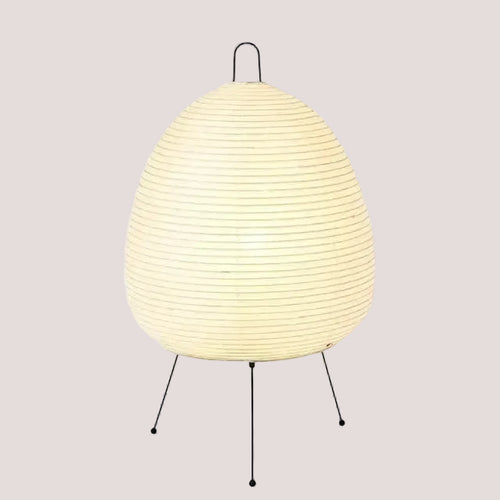 Japanese Rice Paper Table Lamp with soft light, made of paper and bamboo, featuring an elegant design.