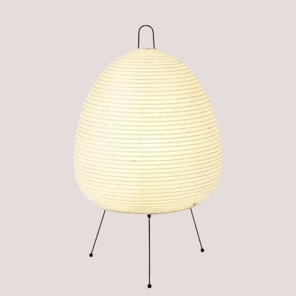 Japanese Rice Paper Table Lamp with soft light, made of paper and bamboo, featuring an elegant design.
