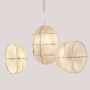 Japanese Wabi-Sabi Silk Pendant Light – Sculptural White Hanging Lamp in soft white silk with organic forms. Hero