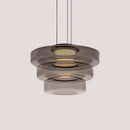 Layered Glass Pendant Light – Modern Amber, Green or Smoke Grey LED Suspension featuring a sculptural layered design.