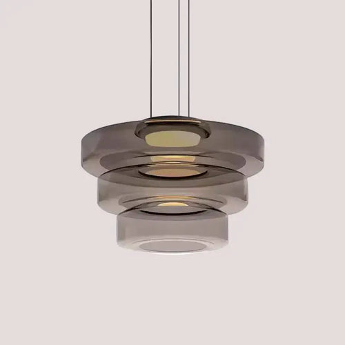 Layered Glass Pendant Light – Modern Amber, Green or Smoke Grey LED Suspension featuring a sculptural layered design.