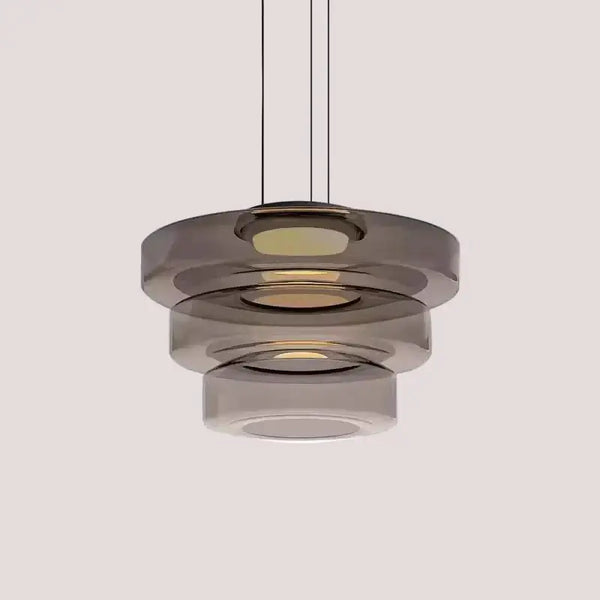 Layered Glass Pendant Light – Modern Amber, Green or Smoke Grey LED Suspension featuring a sculptural layered design.