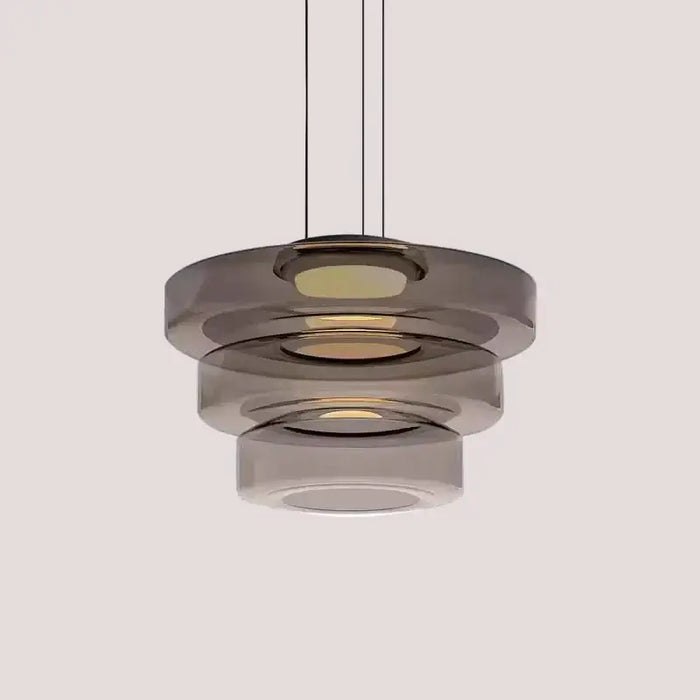 Layered Glass Pendant Light – Modern Amber, Green or Smoke Grey LED Suspension featuring a sculptural layered design.