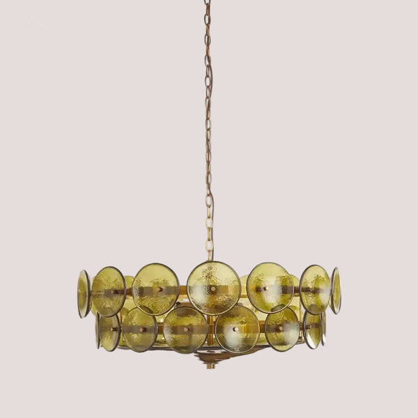 Luxurious  Glass Disc Chandelier – 50s Chic with amber glass discs, ideal for stylish dining rooms or living spaces.