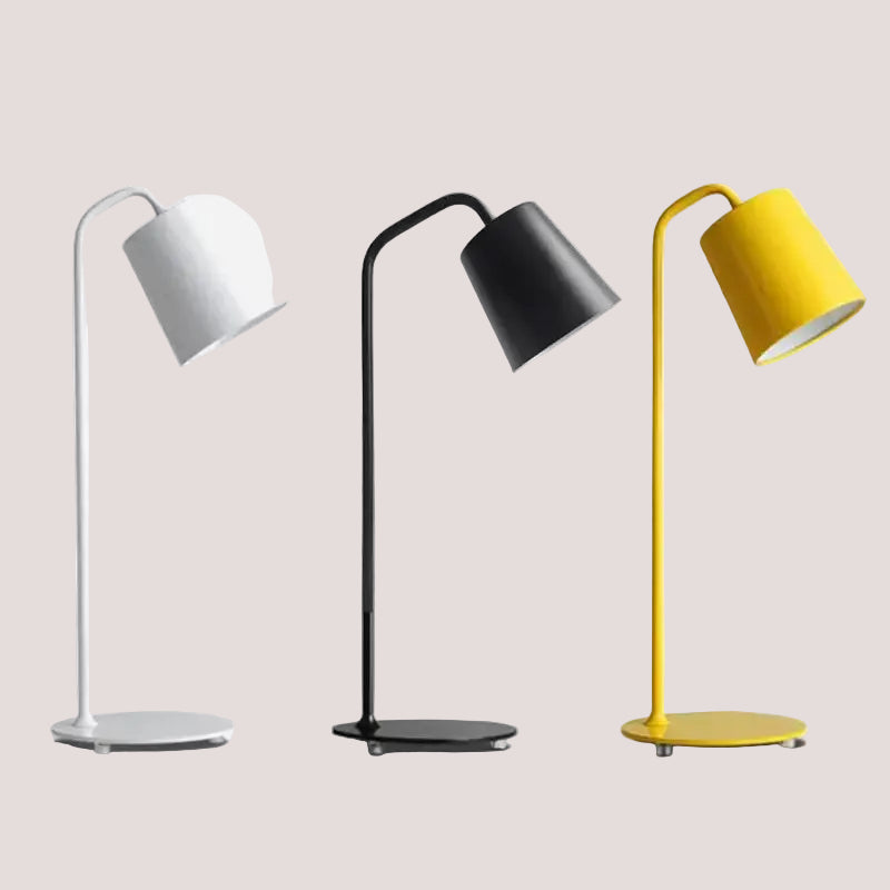 Metal Desk Lamp in black, white, and yellow showcasing modern minimalist design and durable construction.