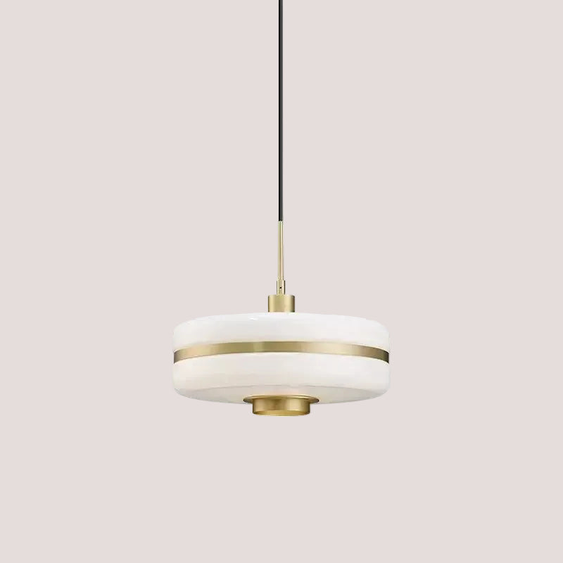 Milky Glass Gold Art Deco pendant light showcasing a frosted glass and brass design, perfect for modern living room décor.