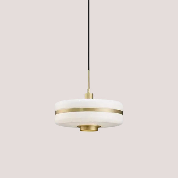 Milky Glass Gold Art Deco pendant light showcasing a frosted glass and brass design, perfect for modern living room décor.