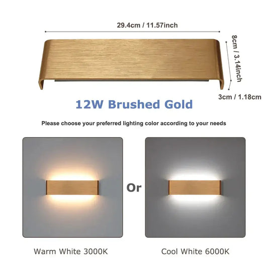 Modern Brushed Gold & Coffee LED Wall Lamp – Sleek Indoor Accent Lighting with warm and cool lighting options.