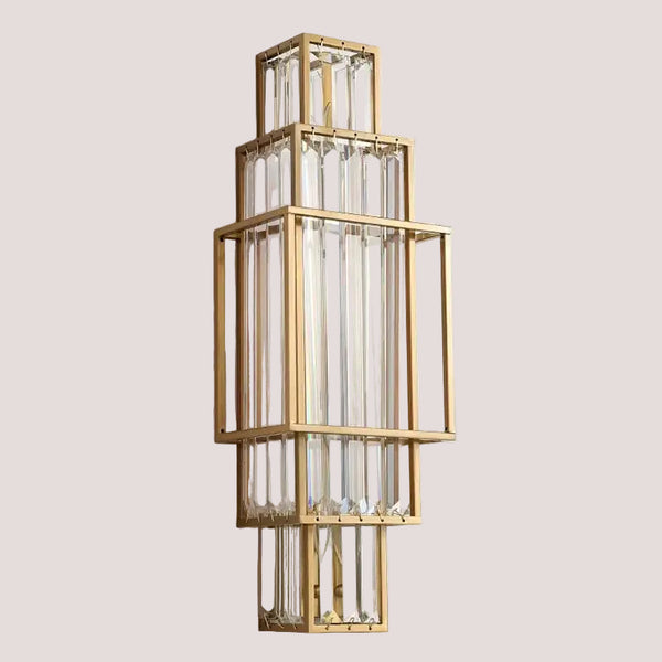 Modern Art Deco Crystal Wall Lamp – Luxurious Geometric Design showcasing elegant crystal and gold frame.