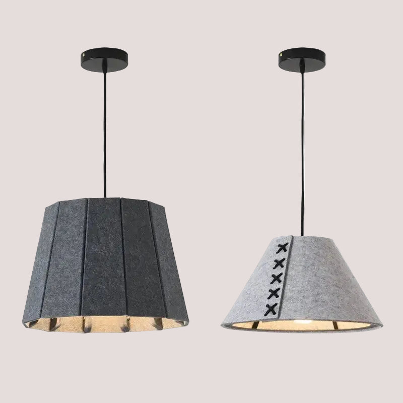 Modern Felt Pendant Lamp – Playful Stitch-Detail Chandelier for Dining Rooms, Bedrooms & Hotels in grey and black.
