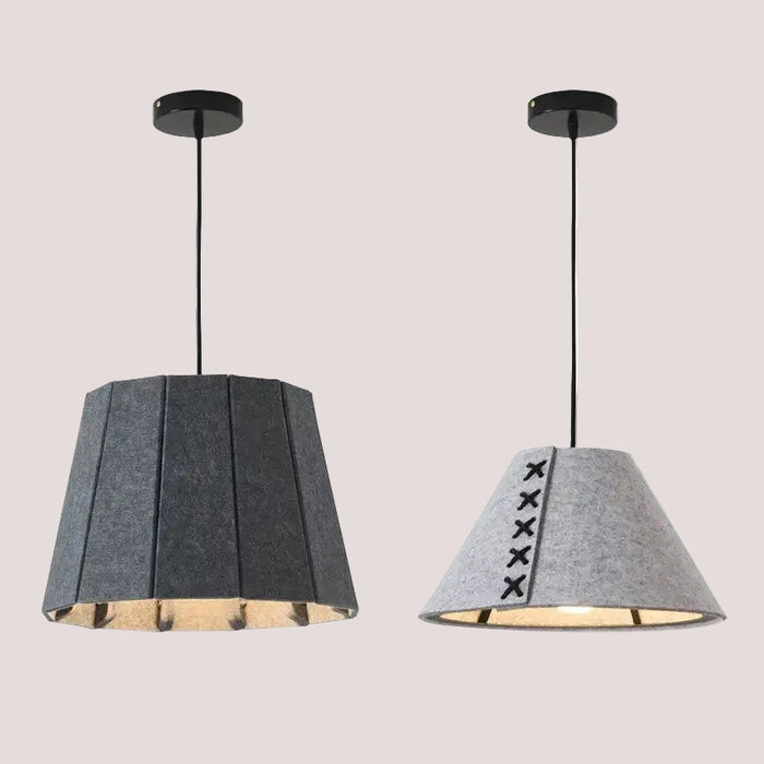 Modern Felt Pendant Lamp – Playful Stitch-Detail Chandelier for Dining Rooms, Bedrooms & Hotels in grey and black.
