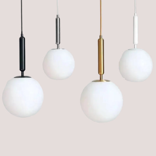 Modern Gold Glass Ball Pendant featuring sleek white glass and metal design, perfect for stylish interiors.