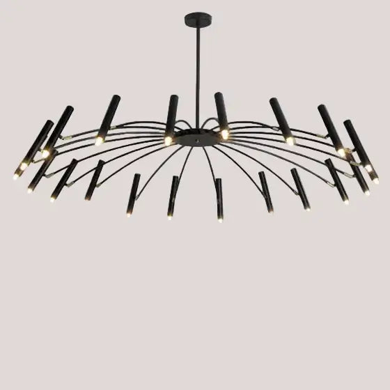 Modern Starburst LED Chandelier – 24-Light Sculptural Ceiling Statement in black finish with striking silhouette.