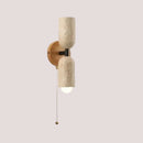 Modern Travertine and Wood Wall Light with Pull Chain – Nordic Style LED Fixture showcasing a sleek design with natural stone and wood.