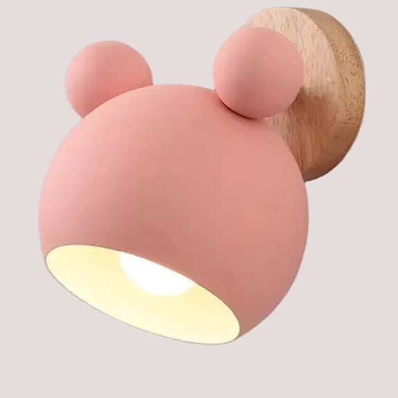 Mouse-shaped Wall Lamps in playful pink design with wooden mount, adding personality to any room.