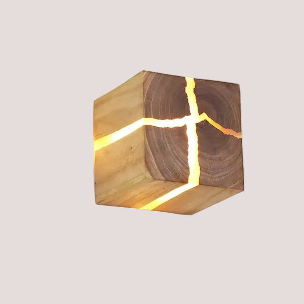 Natural Wood Wall Lights featuring a unique design with solid wood and transparent resin for stunning light diffusion.