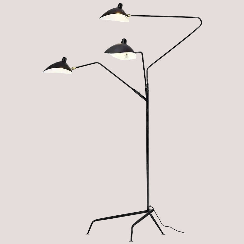 Nordic Designer Tripod Floor Lamp with three adjustable shades and black finish
