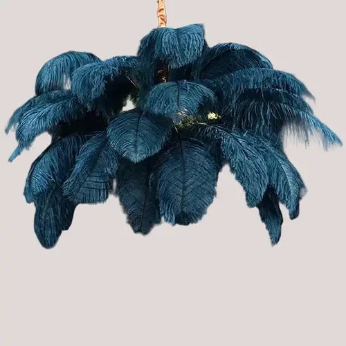 Nordic Feather Pendant Light – Art-Inspired Modern Ceiling Chandelier with elegant blue feathers.