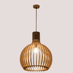 Nordic Retro Modern Wood Cage Pendant featuring a stylish wood design and soft lighting.