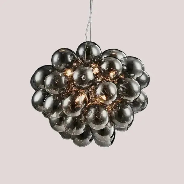 Nordic Smoke Glass Bubble Chandelier – Modern Grape Cluster Pendant Light showcasing elegant smoked grey glass spheres.