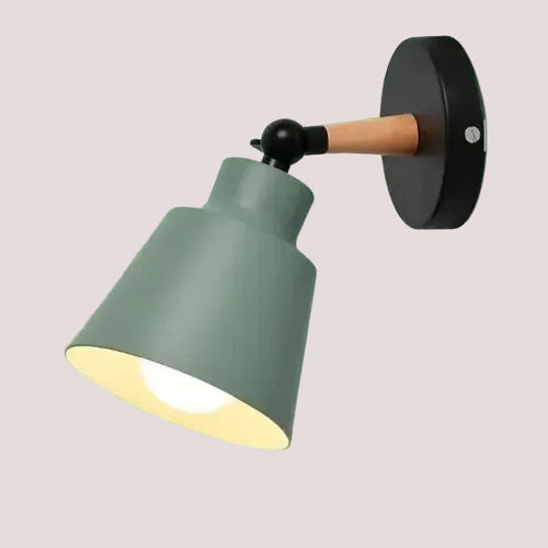 Nordic Solid Wood Bedroom Wall Lamp with sleek iron finish and playful design.
